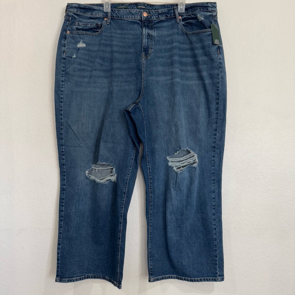Wild Fable Blue Denim Jeans Women’s 28R High Rise Baggy Distressed Wide Leg NWT